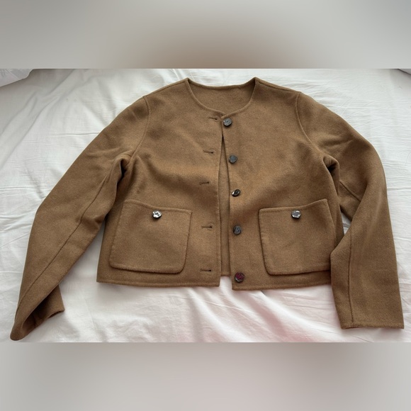 S Deer - Chic Tan Lightweight Round Neck Woolen Cropped Jacket - Picture 8 of 10